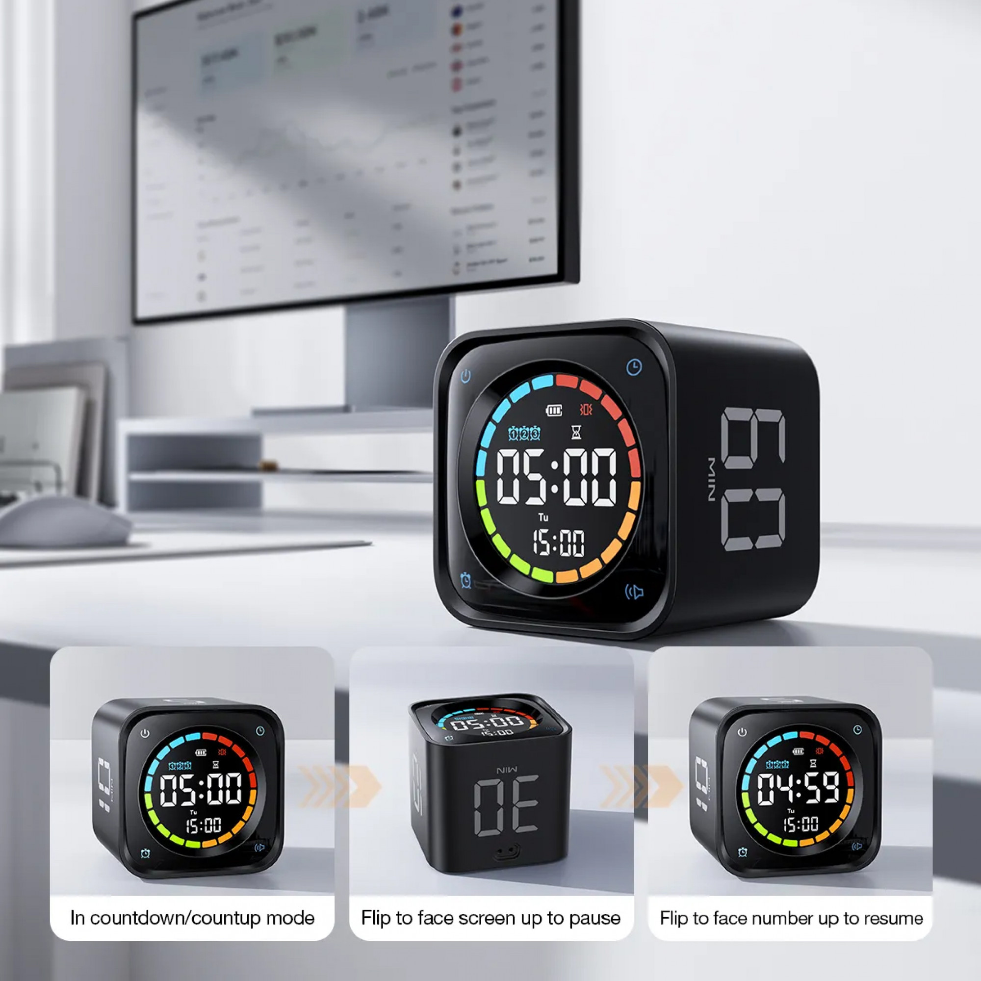 Смарт-таймер Ticktime TK3 Pomodoro Timer Cube, Productivity Timer Black